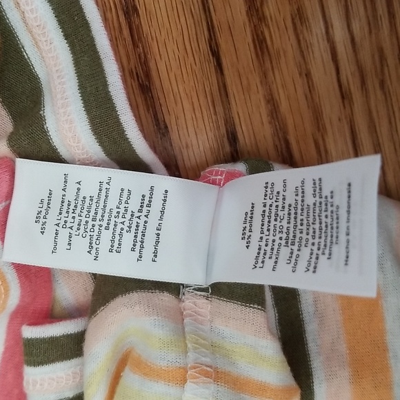 (L) Talbots Striped Colorful V Neck Linen Classic Contemporary Casual Comfort - Picture 8 of 10